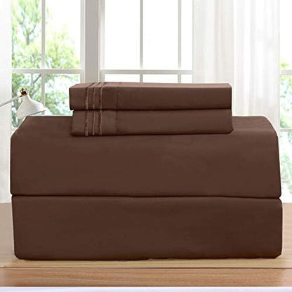 Elegant Comfort Luxurious 4-Piece Bed Sheet Set - 1500 Premium Hotel Quality Microfiber - Deep Pocket, Wrinkle and Fade Resistant, Twin/Twin XL, Chocolate Brown
