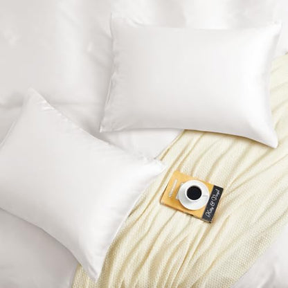 Horbaunal Tencel Lyocell Duvet Cover Queen Size 3 Piece - White Silky Cooling Duvet Cover Set for Hot Sleeper - Natural Eucalyptus Lyocell Fiber - Breathable & Ultra-Soft Bedding Set - 90" x 90"