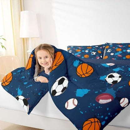 jejeloiu Ball Games Comforter Set Soccer Bedding Set Queen Size 3 Pcs