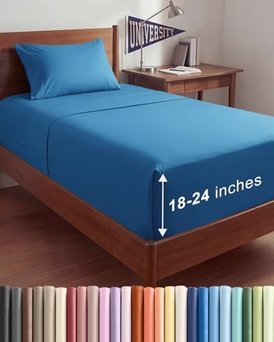 Extra Deep Twin XL Sheet Set - 3 Piece College Dorm Room - Denim Blue