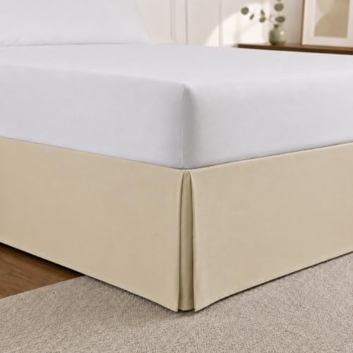 Cathay Home Twin Bed Skirt - Double Brushed Microfiber Pleated Easy Fit Bed Skirt, Ultra Soft Fade & Wrinkle Resistant Dust Ruffle for Twin Size Bed, Cream