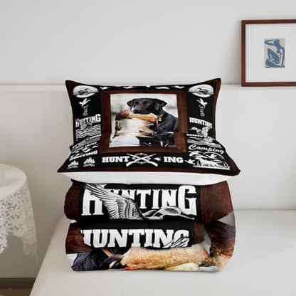 Feelyou Duck Hunting Comforter Hunting and Fishing Bedding Set for Kids Boys Girls Dog Hunter Comforter Set Wild Animal Inner Fill Duvet Set 1 Comforter Set with 2 Pillowcases Queen Size