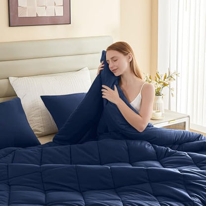 120x128 Oversized King Comforter, Extra Large King Size Comforter Oversized, All Season Soft Lightweight Quilt Down Alternative Duvet Insert with 8 Corner Tabs(120x128, Navy Blue)