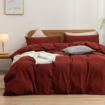 BESTOUCH Cotton Solid Duvet Cover Set Fired Brick Red Super King Plus