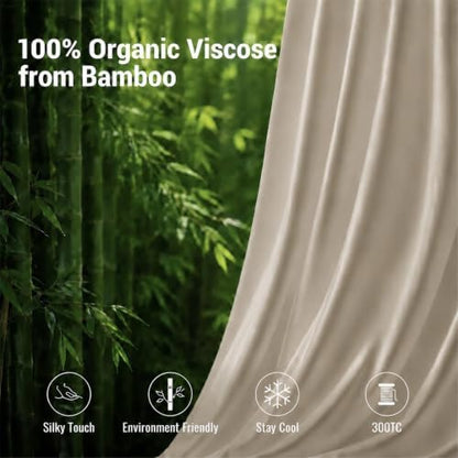 Queen Duvet Cover Set 3 Pieces, 100% Organic Viscose derived from Bamboo, Luxuriously Soft & Cooling, 1 Duvet Cover and 2 Pillowcases, 90" x 90"(Queen, Oat Milk)