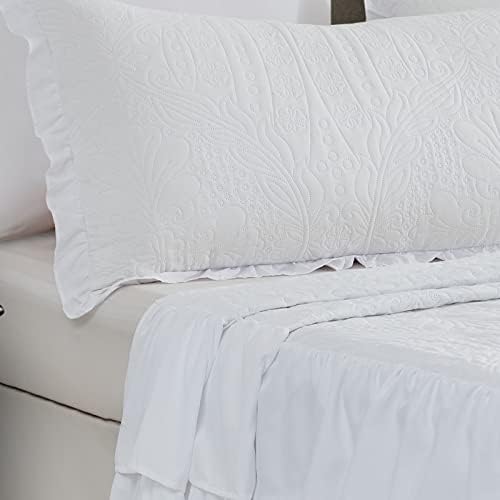 CHIXIN Ruffle Skirt Bedspread Cal King Size - 30" Long Drop, Shabby Chic Style, Lightweight Bedding Cover, 3 Piece Set, Chic Layers, Pure White