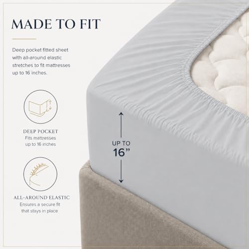 6PC sheet set full size 100% Egyptian cotton 16" Deep ,Easy-Fit, Light Gray