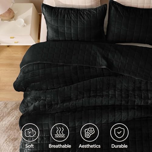 BEDELITE Velvet Quilt Set Queen Size, Luxury Velvet Comforter Bedding
