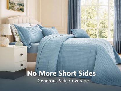 Oversized King Bedspreads 128x120, Grid Stitch, Blue Gray