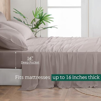Cooling Sheets Set Twin Size, Viscose Derived from Bamboo for Hot Sleepers | Deep Pocket Up to 15 Inch | Silky Soft & Breathable Bedding - 3PC (Twin, Light Pink)