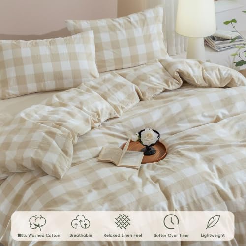 JIYUAN Twin Washed Cotton Duvet Cover Set, 2-Piece, Buffalo Check