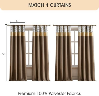 LANCO MODERN LIFESTYLE Queen Comforter Set, Brown Bedding Set, Jacquard Woven with Geometry, 16 Pieces Room in a Bag, Sheets, Bedskirt, Pillow Shams and Cases, Decorative Pillows and Curtains