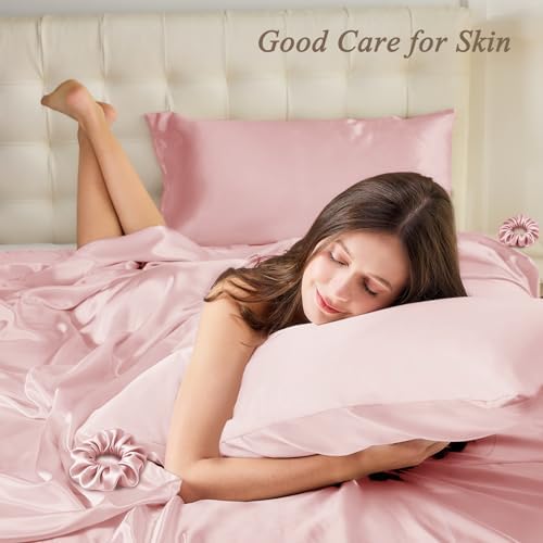 Vielit King Satin Pillowcase for Hair 2pc,Similar to Silk Pillow Cases,Easier Care Than Silk Pillowcase Gifts for Women Men,Coral,20x36 & Envelope Closure and 2 Satin Scrunchies