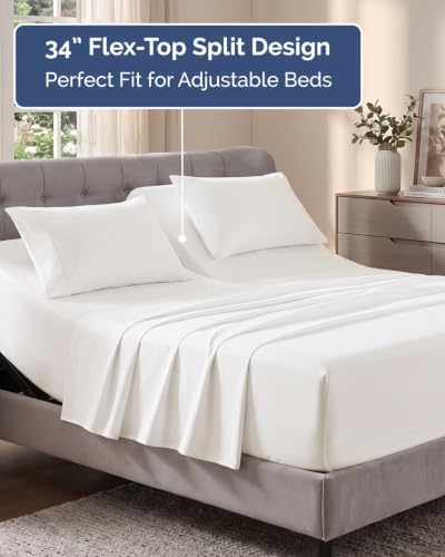 Flex Top Split Head King Sheet Set - 4 Piece Extra Deep - Antique White