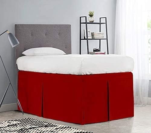 Pleated College Dorm Bed Skirt Luxury Microfiber, Twin XL (39x80) with Split Corners, 21" Long Drop, Hotel-Quality 1800 Ultra-Soft Dust Ruffle, Burgundy