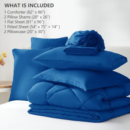CozyLux Full Comforter Set 82"x86" Classic Blue - 7 Piece Bed in a Bag