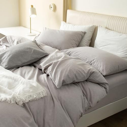 JIYUAN Twin Washed Cotton Duvet Cover Set, 2-Piece, Relaxed Linen Feel