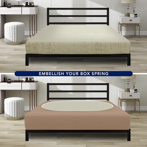 PureFit Stretchy Box Spring Cover Full - Elastic Fitted Box Spring Wrap Around 4 Sides, Wrinkle & Fading Resistant Fits Full Size Beds, Camel