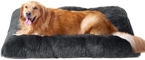 EHEYCIGA Fluffy Dog Crate Bed, Plush Extra Large Dog Pillow, Dark Grey