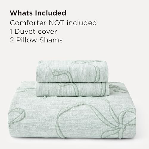 Bedsure Bowknot Duvet Cover Queen, Bowknot Jacquard, 3-Piece, Green