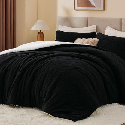 BEDELITE Fluffy Sherpa Full Comforter Set,Black