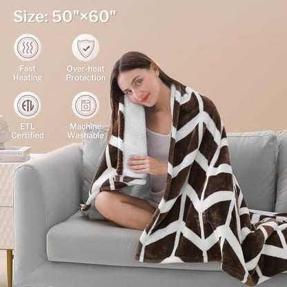 VENTIMI Heated Throw Blanket, 5 Heat Levels & 3 Hours Auto Off, Coffee