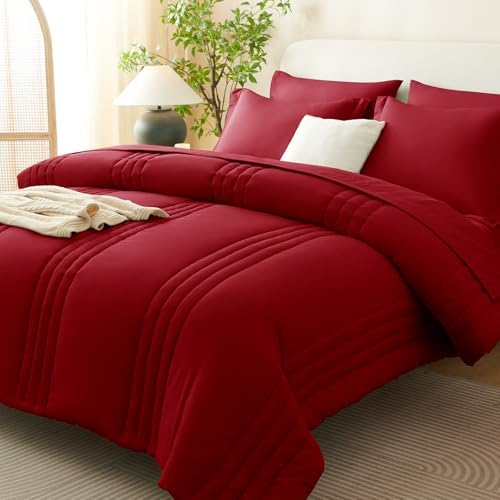 CozyLux Full Size Comforter Sets Dark Red- 7 Pieces Bed in a Bag