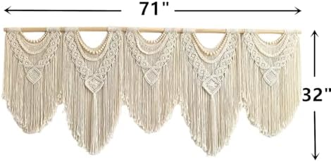 Extral Large macrame wall hanging, 71'' W x 32'' L boho wall art tapestry wall decor for urban entryway,living room,bedroom decor, headboard woven wall art, big fiber art over couch art for Yarn hallway (Wood Bead-B)