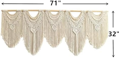 Extral Large macrame wall hanging, 71'' W x 32'' L boho wall art tapestry wall decor for urban entryway,living room,bedroom decor, headboard woven wall art, big fiber art over couch art for Yarn hallway (Wood Bead-B)