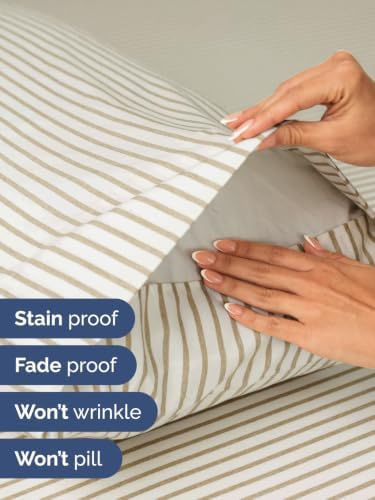 Extra Deep Pocket Full Sheet Set - Breathable & Cooling - Beige Stripes