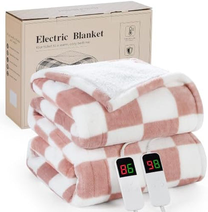 Pink Electric Blanket Heated Queen Size, 84"X90" Dual Control