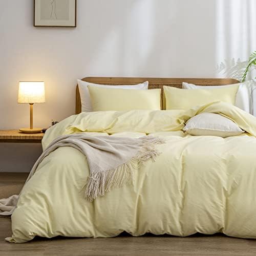 BESTOUCH Cotton Solid Duvet Cover Set Light Yellow California King