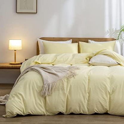 BESTOUCH Cotton Solid Duvet Cover Set Light Yellow California King