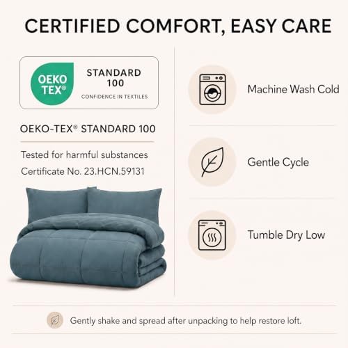 CozyLux Oversized Queen Comforter Set Mineral Blue - 7 Pieces Bed in a Bag