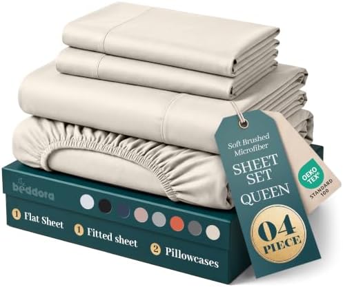 King Sheets Set, 4 Pcs 16" Deep Pocket Hotel Luxury Bed Sheets, Beige