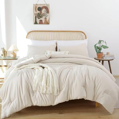 ROSGONIA Alaskan King Comforter, Beige, 136x120 Soft Bedding Blanket Quilt