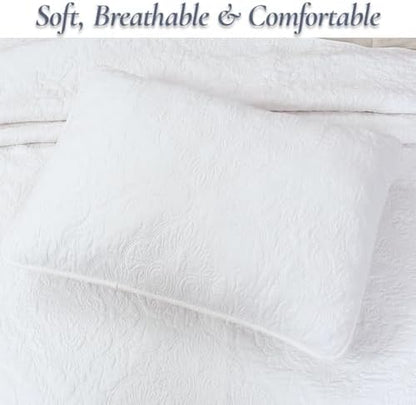 Cozy Line Home Fashions Solid White 100% Cotton Quilt Set, Queen
