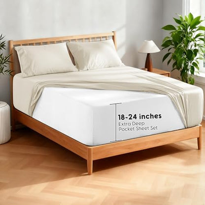 SONORO KATE 100% French Linen Queen Size Sheets Set,Extra Deep Pocket,4PC