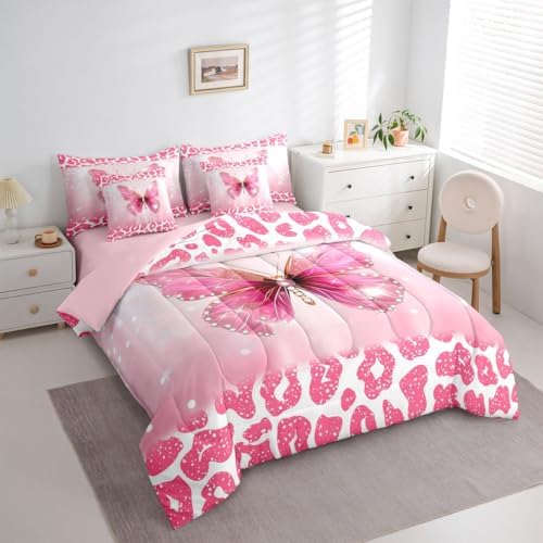Feelyou Cute Butterfly Comforter Set with Sheets 7 Piece Twin Size