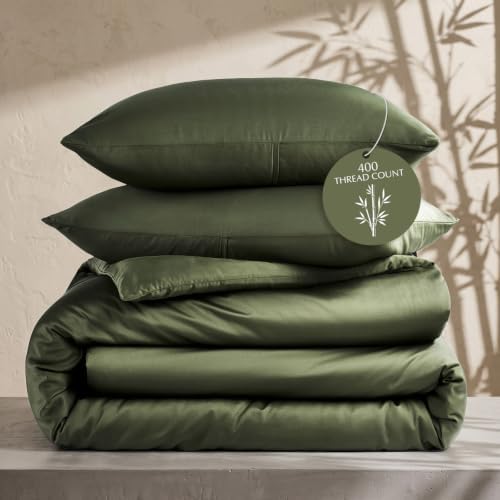EverGrace 100% Rayon from Bamboo Duvet Cover Set, Queen Size, Olive Green