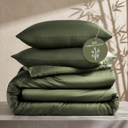 EverGrace 100% Rayon from Bamboo Duvet Cover Set, Queen Size, Olive Green