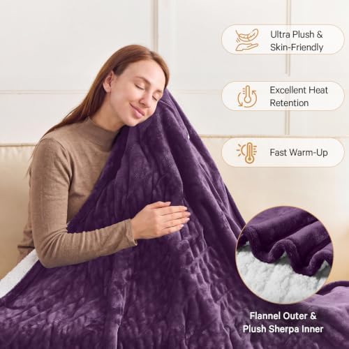Heated Electric Blanket Size, Heating Blanket,72" x 84", Lavender