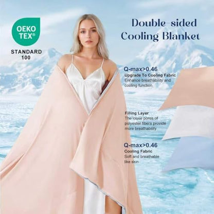 Bcareself Double-Sided Cooling Comforter for Hot Sleepers, All-Season Breathable Lightweight Cooling Blanket, Night Sweats Relief, Cool to the Touch Silky Soft Fabric Bedding Gift, Pink Blue Twin Size