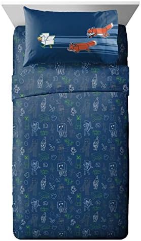 Jay Franco Minecraft 5 Piece Twin Bedding Set - Includes Reversible Comforter, Sheets and Pillowcases - Features Creeper, Ghost, Zombie and Enderman