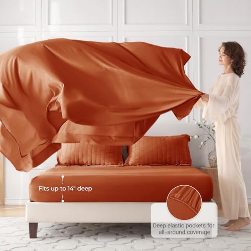 MUXHOMO 7 Pieces Oversized King Comforter Set, Seersucker Bed in a Bag Oversized King Size, All Season Luxury Bedding Set with Comforter, Flat Sheet, Fitted Sheet, Pillowcases & Shams, Burnt Orange