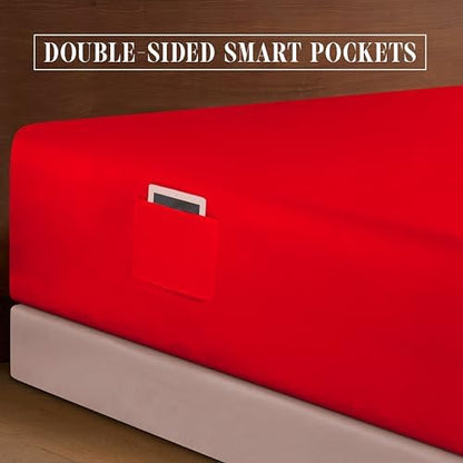 Elegant Comfort Luxurious 1500 Premium Hotel Quality Microfiber 4-Piece Sheet Set, 18-24 Inches Deep - Extra Deep Pocket Sheets - Ultra Soft 4PC Deep Pocket Sheets, King, Red