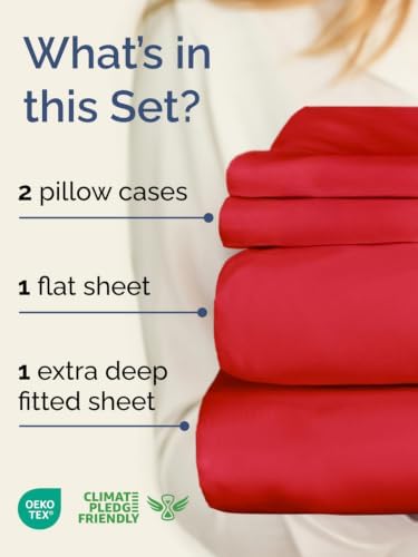 Extra Deep Pocket King Size Sheet Set - Breathable & Cooling - Red