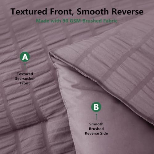HIMEET Full Comforter Sets, 7-Piece Seersucker Bed in a Bag, Dusty Purple