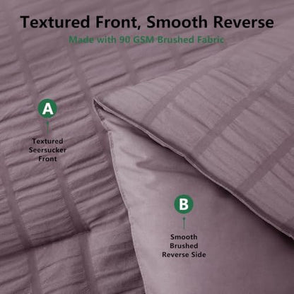 HIMEET Queen Comforter Set, 7-Piece Seersucker Bed in a Bag, Dusty Purple