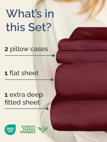 Extra Deep Pocket King Size Sheet Set - Breathable & Cooling - Burgundy